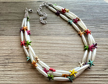 Load image into Gallery viewer, Starfish Party Statement Necklace, chunky beaded jewelry, rainbow necklace, beaded jewelry, vacation necklace island tropical pearl