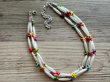 Load image into Gallery viewer, Starfish Party Statement Necklace, chunky beaded jewelry, rainbow necklace, beaded jewelry, vacation necklace island tropical pearl