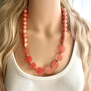 Cherry Rose Quartz GemStone Chunky Statement Necklace, long agate gem jewelry beaded necklace, agate stone jewelry pendant long