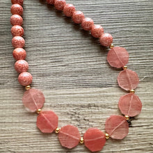 Load image into Gallery viewer, Cherry Rose Quartz GemStone Chunky Statement Necklace, long agate gem jewelry beaded necklace, agate stone jewelry pendant long