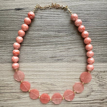 Load image into Gallery viewer, Cherry Rose Quartz GemStone Chunky Statement Necklace, long agate gem jewelry beaded necklace, agate stone jewelry pendant long