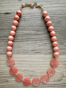 Cherry Rose Quartz GemStone Chunky Statement Necklace, long agate gem jewelry beaded necklace, agate stone jewelry pendant long