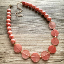 Load image into Gallery viewer, Cherry Rose Quartz GemStone Chunky Statement Necklace, long agate gem jewelry beaded necklace, agate stone jewelry pendant long