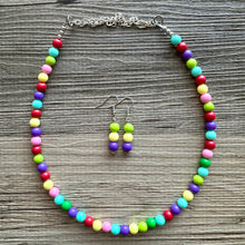 Load image into Gallery viewer, Color snap! Rainbow Bubble Necklace, bib Necklace, statement necklace, bubble bead necklace, geometric necklace, baby shower necklace