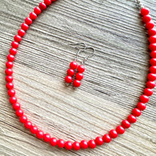 Load image into Gallery viewer, Strawberry Red Beaded statement necklace, thin bead red jewelry, red earrings jewelry set cherry bridesmaid wedding jewelry gifts for her