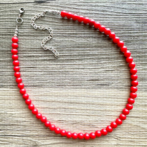 Strawberry Red Beaded statement necklace, thin bead red jewelry, red earrings jewelry set cherry bridesmaid wedding jewelry gifts for her