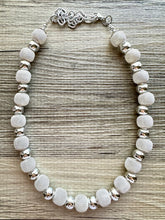 Load image into Gallery viewer, Mirror Silver Single strand jewelry, bib beaded chunky statement necklace, bridesmaid metallic silver geometric gray circle mesh