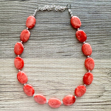 Load image into Gallery viewer, Tropical Paradise single Strand statement necklace, big beaded chunky jewelry, Coral Bib Jewelry silver beaded pink