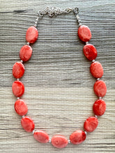 Load image into Gallery viewer, Tropical Paradise single Strand statement necklace, big beaded chunky jewelry, Coral Bib Jewelry silver beaded pink