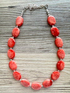 Tropical Paradise single Strand statement necklace, big beaded chunky jewelry, Coral Bib Jewelry silver beaded pink