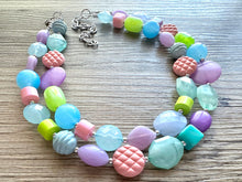 Load image into Gallery viewer, Easter Glam Necklace, pastel multi strand colorful jewelry, big beaded chunky statement set necklace bubble yellow white pink blue purple