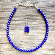 Load image into Gallery viewer, Royal Blue Beaded statement necklace, bubble bead dark blue jewelry, blue earrings jewelry set, blue bridesmaid wedding gifts for her