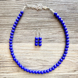 Royal Blue Beaded statement necklace, bubble bead dark blue jewelry, blue earrings jewelry set, blue bridesmaid wedding gifts for her