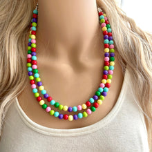 Load image into Gallery viewer, Color snap! Rainbow Bubble Necklace, bib Necklace, statement necklace, bubble bead necklace, geometric necklace, baby shower necklace
