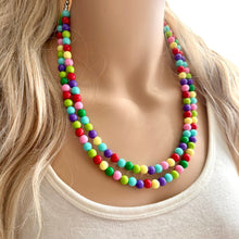 Load image into Gallery viewer, Color snap! Rainbow Bubble Necklace, bib Necklace, statement necklace, bubble bead necklace, geometric necklace, baby shower necklace