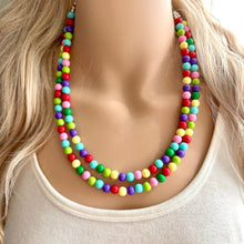 Load image into Gallery viewer, Color snap! Rainbow Bubble Necklace, bib Necklace, statement necklace, bubble bead necklace, geometric necklace, baby shower necklace