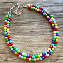 Load image into Gallery viewer, Color snap! Rainbow Bubble Necklace, bib Necklace, statement necklace, bubble bead necklace, geometric necklace, baby shower necklace