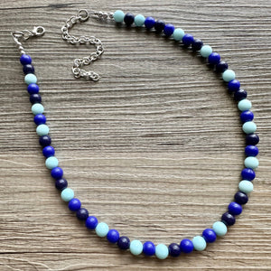 Ocean Floor Blue Necklace, single strand jewelry, ombre beaded chunky statement necklace, teal navy light blue necklace, bridesmaid wedding