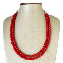 Load image into Gallery viewer, Strawberry Red Beaded statement necklace, thin bead red jewelry, red earrings jewelry set cherry bridesmaid wedding jewelry gifts for her