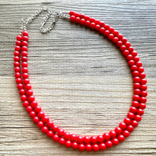 Load image into Gallery viewer, Strawberry Red Beaded statement necklace, thin bead red jewelry, red earrings jewelry set cherry bridesmaid wedding jewelry gifts for her