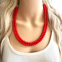 Load image into Gallery viewer, Strawberry Red Beaded statement necklace, thin bead red jewelry, red earrings jewelry set cherry bridesmaid wedding jewelry gifts for her