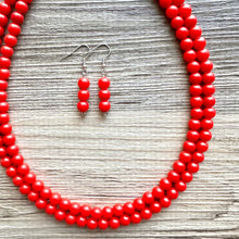 Load image into Gallery viewer, Strawberry Red Beaded statement necklace, thin bead red jewelry, red earrings jewelry set cherry bridesmaid wedding jewelry gifts for her
