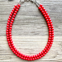 Load image into Gallery viewer, Strawberry Red Beaded statement necklace, thin bead red jewelry, red earrings jewelry set cherry bridesmaid wedding jewelry gifts for her