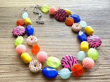 Load image into Gallery viewer, Donut Dreams Necklace, Rainbow 2 strand Chunky Statement, Orange blue green pink yellow jewelry bridesmaid bib wedding chunky bib beaded