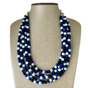 Ocean Floor Blue Necklace, 5 strand jewelry, ombre beaded chunky statement necklace, teal navy light blue necklace, bridesmaid wedding