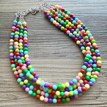 Load image into Gallery viewer, Color snap! Rainbow Bubble Necklace, bib Necklace, statement necklace, bubble bead necklace, geometric necklace, baby shower necklace