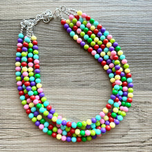 Load image into Gallery viewer, Color snap! Rainbow Bubble Necklace, bib Necklace, statement necklace, bubble bead necklace, geometric necklace, baby shower necklace