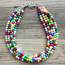 Load image into Gallery viewer, Color snap! Rainbow Bubble Necklace, bib Necklace, statement necklace, bubble bead necklace, geometric necklace, baby shower necklace
