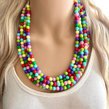 Load image into Gallery viewer, Color snap! Rainbow Bubble Necklace, bib Necklace, statement necklace, bubble bead necklace, geometric necklace, baby shower necklace
