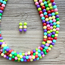 Load image into Gallery viewer, Color snap! Rainbow Bubble Necklace, bib Necklace, statement necklace, bubble bead necklace, geometric necklace, baby shower necklace