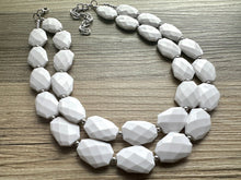 Load image into Gallery viewer, White Statement jewelry set, Chunky Beaded Necklace, white Jewelry, white Necklace, white beaded necklace, white and silver necklace, white