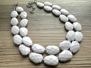 White Statement jewelry set, Chunky Beaded Necklace, white Jewelry, white Necklace, white beaded necklace, white and silver necklace, white