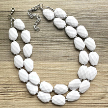 Load image into Gallery viewer, White Statement jewelry set, Chunky Beaded Necklace, white Jewelry, white Necklace, white beaded necklace, white and silver necklace, white