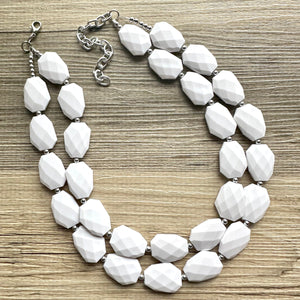 White Statement jewelry set, Chunky Beaded Necklace, white Jewelry, white Necklace, white beaded necklace, white and silver necklace, white