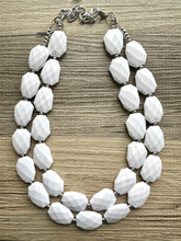 Load image into Gallery viewer, White Statement jewelry set, Chunky Beaded Necklace, white Jewelry, white Necklace, white beaded necklace, white and silver necklace, white