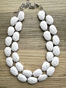 White Statement jewelry set, Chunky Beaded Necklace, white Jewelry, white Necklace, white beaded necklace, white and silver necklace, white