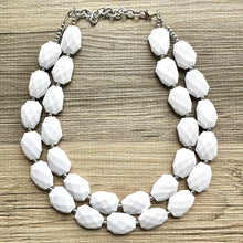 Load image into Gallery viewer, White Statement jewelry set, Chunky Beaded Necklace, white Jewelry, white Necklace, white beaded necklace, white and silver necklace, white