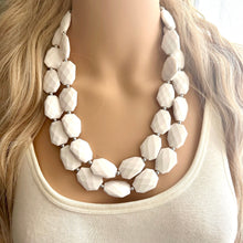 Load image into Gallery viewer, White Statement jewelry set, Chunky Beaded Necklace, white Jewelry, white Necklace, white beaded necklace, white and silver necklace, white