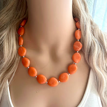 Load image into Gallery viewer, Bright Orange Statement Necklace, Chunky Beaded Necklace, orange Jewelry, layering necklace, bead Necklace, earrings neon geometric jewelry