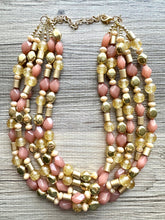 Load image into Gallery viewer, Golden Champagne Bubbles Elegance Extra Chunky Statement Necklace, tan gold beaded jewelry, Multi Strand 5 Bib Necklace, Beaded necklace