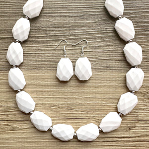 White chunky statement necklace, bib jewelry cloudy white necklace, white jewelry, white beaded necklace, white bubble, cloud necklace