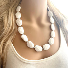 Load image into Gallery viewer, White chunky statement necklace, bib jewelry cloudy white necklace, white jewelry, white beaded necklace, white bubble, cloud necklace