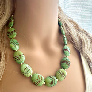 Vintage Green Statement Necklace chunky jewelry, layering statement jewelry, gemstone necklace, olive green