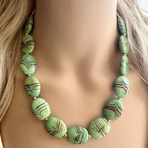 Vintage Green Statement Necklace chunky jewelry, layering statement jewelry, gemstone necklace, olive green