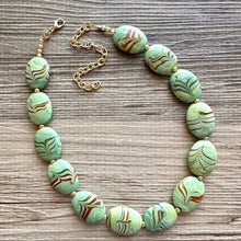 Load image into Gallery viewer, Vintage Green Statement Necklace chunky jewelry, layering statement jewelry, gemstone necklace, olive green