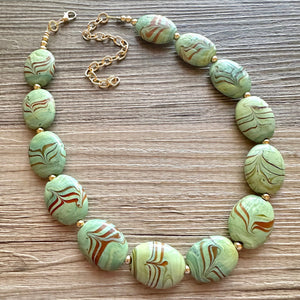 Vintage Green Statement Necklace chunky jewelry, layering statement jewelry, gemstone necklace, olive green